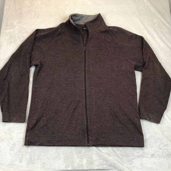Izod Mens Jacket Size XL Full-Zip Knit Ribbed Mock Neck Casual Cozy Brown - Picture 9 of 10